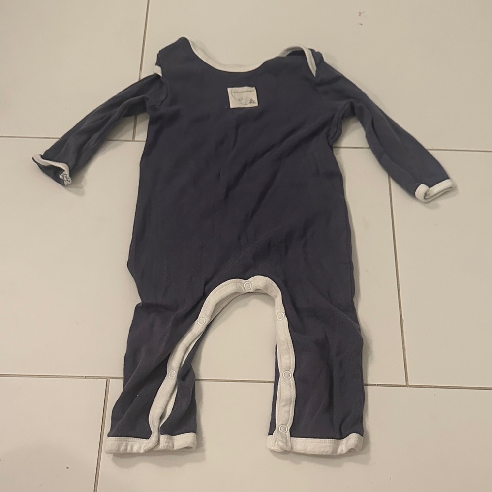 Burt's Bees Baby Blue romper with White Trim 6/9m